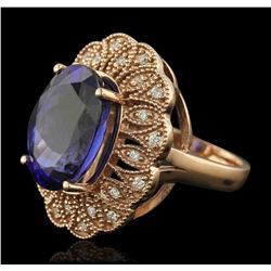 14KT Rose Gold 11.28ct Tanzanite and Diamond Ring