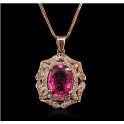 14KT Rose Gold 2.25ct Tourmaline and Diamond Pendant With Chain