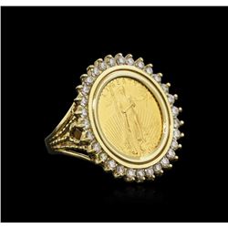 14KT Yellow Gold 0.37ctw Diamond Coin Ring