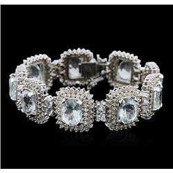 14KT White Gold 38.79ctw Aquamarine and Diamond Bracelet