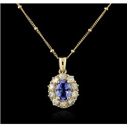 14KT Yellow Gold 2.24ct Tanzanite and Diamond Pendant With Chain