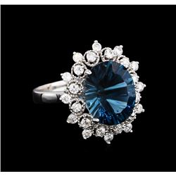 4.00ct Blue Topaz and Diamond Ring - 14KT White Gold