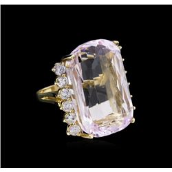 14KT Yellow Gold GIA Certified 65.77ct Kunzite and Diamond Ring