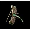 Image 2 : 0.72ctw Emerald, Ruby and Diamond Butterfly Brooch - 18KT Yellow Gold