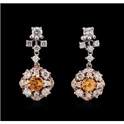 0.45ctw Orange Sapphire and Diamond Earrings - 14KT Two-Tone