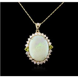 14KT Yellow Gold 13.65ct Opal, Peridot and Diamond Pendant With Chain