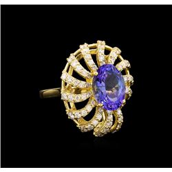 3.76ct Tanzanite and Diamond Ring - 14KT Yellow Gold