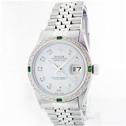 Rolex Stainless Steel 1.00ctw Diamond and Emerald DateJust Men's Watch