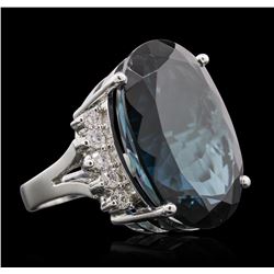 14KT White Gold 40.61ct Blue Topaz and Diamond Ring