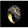 Image 4 : 2.00ct Smoky Quartz, Topaz and Diamond Ring - 14KT Yellow Gold