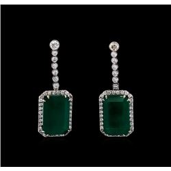 14KT White Gold GIA Certified 30.46ctw Emerald and Diamond Earrings