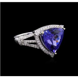 GIA Cert 7.39ct Tanzanite and Diamond Ring - 14KT White Gold