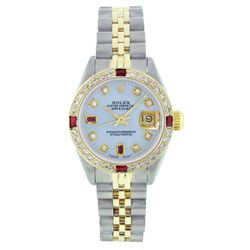 Rolex Two-Tone Ruby and Diamond DateJust Ladies Watch