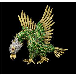 0.75ctw Diamond and Ruby Eagle Pin - 18KT Yellow Gold