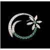 Image 1 : 1.00ctw Diamond and Emerald Brooch - 14KT White Gold