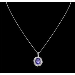 4.39ct Tanzanite and Diamond Pendant With Chain - 14KT White Gold