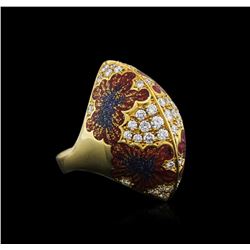 18KT Yellow Gold 0.80ctw Diamond and Enamel Ring