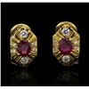 Image 1 : 1.40ctw Ruby and Diamond Earrings - 18KT Yellow Gold