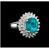 Image 1 : 4.64ct Paraiba Tourmaline and Diamond Ring - 14KT White Gold