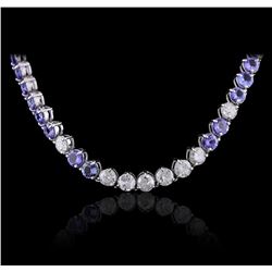 14KT White Gold 27.84ctw Tanzanite and Diamond Necklace