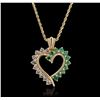 Image 1 : 14KT Yellow Gold 1.00ctw White Topaz and Emerald Pendant With Chain
