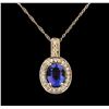 Image 2 : 1.75ct Tanzanite and Diamond Pendant With Chain - 18KT White Gold