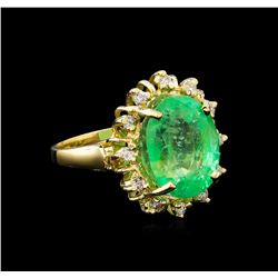 GIA Cert 10.23ct Emerald and Diamond Ring - 14KT Yellow Gold