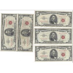 1963 $5 Red Seal Bill Lot of 10