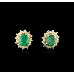 14KT Yellow Gold 7.04ctw Emerald and Diamond Earrings