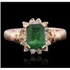 Image 2 : 14KT Rose Gold 1.51ct Emerald and Diamond Ring