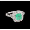 Image 1 : 0.92ct Emerald and Diamond Ring - 14KT White Gold