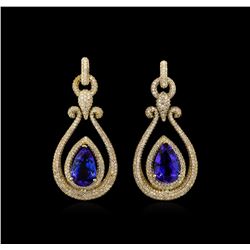 14KT Yellow Gold 17.82ctw Tanzanite and Diamond Earrings