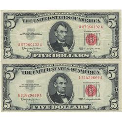 1963 $5 Red Seal Bill Lot of 2