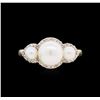 Image 2 : Pearl and Diamond Ring - 14KT Yellow Gold