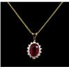 Image 1 : 4.47ct Ruby and Diamond Pendant With Chain - 14KT Yellow Gold