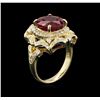 Image 3 : 6.44ct Ruby and Diamond Ring - 14KT Yellow Gold