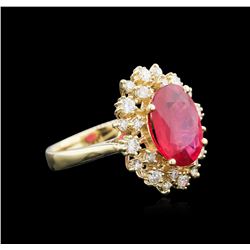 3.82ct Ruby and Diamond Ring - 14KT Yellow Gold