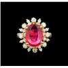 Image 2 : 3.82ct Ruby and Diamond Ring - 14KT Yellow Gold