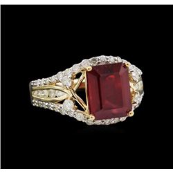 5.38ct Ruby and Diamond Ring - 14KT Yellow Gold