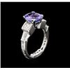 Image 3 : 3.26ct Tanzanite and Diamond Ring - Platinum