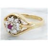 Image 2 : 0.07ct Ruby and Diamond Ring - 14KT Yellow Gold