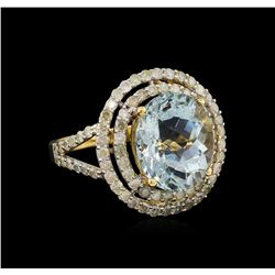 6.01ct Aquamarine and Diamond Ring - 14KT Yellow Gold