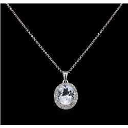 3.46ct Aquamarine and Diamond Pendant - 14KT White Gold