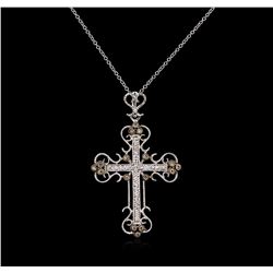 0.32ctw Diamond Cross Pendant With Chain - 14KT White Gold