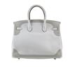 Image 2 : Hermes 35cm White and Gris Perle Swift Leather Ghillies Birkin Bag