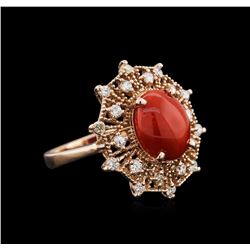 14KT Rose Gold 2.82ct Coral and Diamond Ring