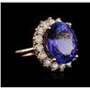 Image 1 : 14.40ct Tanzanite and Diamond Ring - 14KT Rose Gold