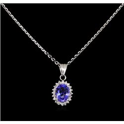 1.98ct Tanzanite and Diamond Pendant - 14KT White Gold