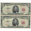 Image 1 : 1963 $5 Red Seal Bill Lot of 2