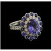 Image 1 : 3.36ct Tanzanite, Sapphire and Diamond Ring - 14KT White Gold